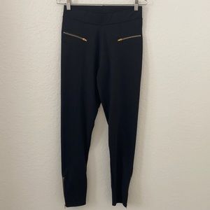 Sociology M/L Black Leggings Gold Zippers Accents